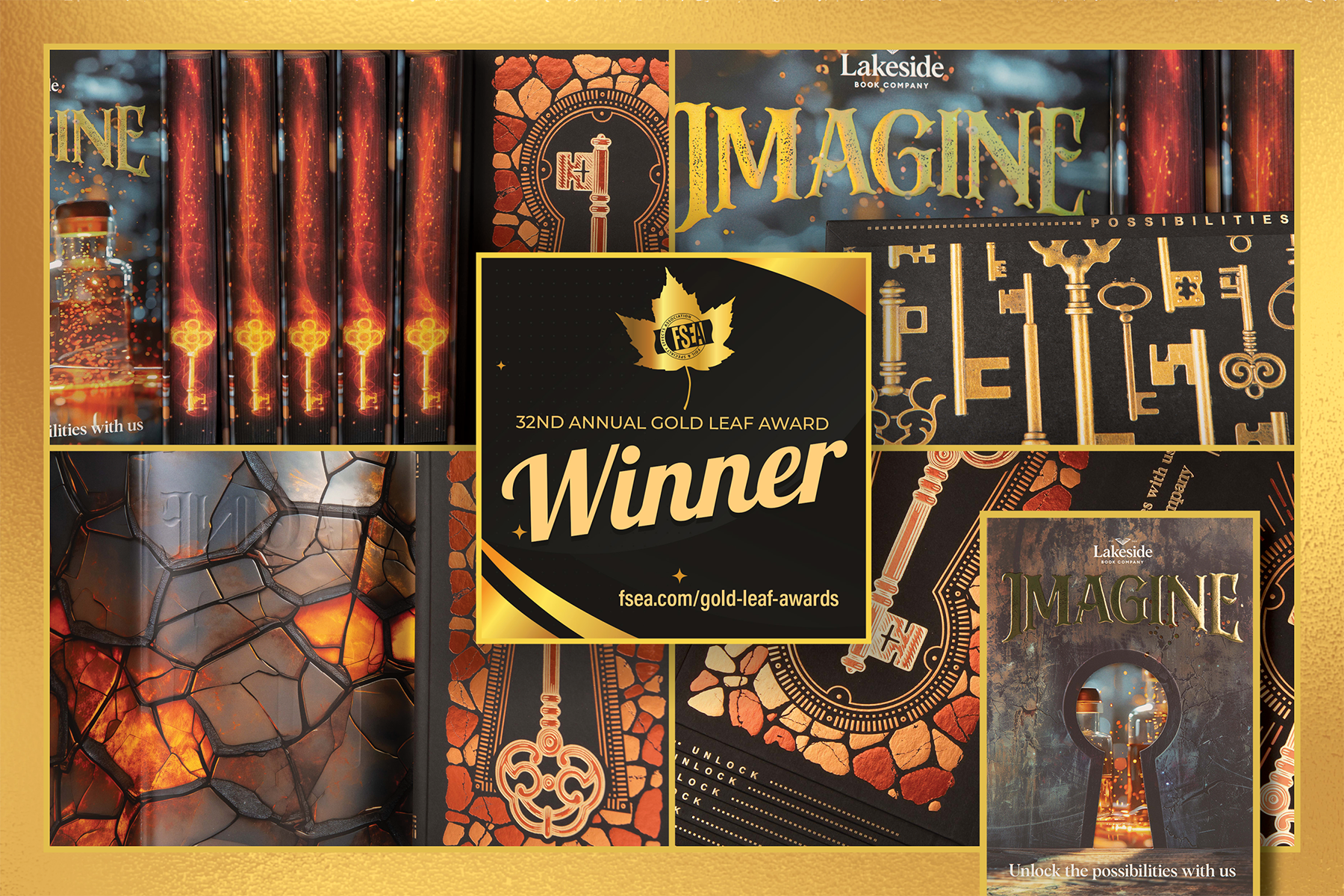 Special edition 'Imagine' sample book featuring a custom die-cut slipcover and premium textured finishes